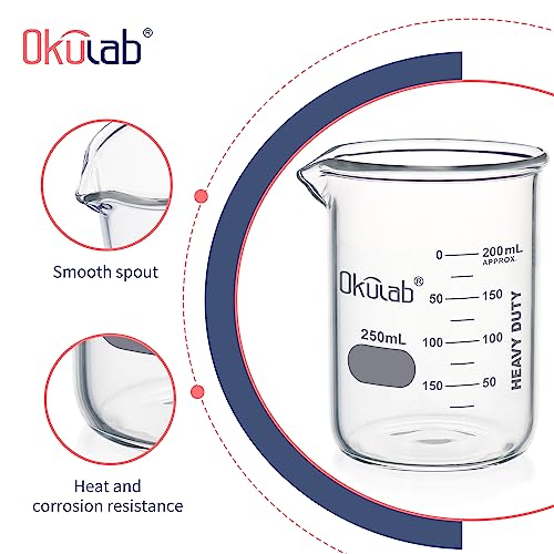 Heavy Duty Glass Beaker Set, Thick-Walled 3.3 Borosilicate Glass Beakers, with Double Scale Printed Graduation, 12pcs of Vol.250ml, HBKG250C12 - style: 12pcs of 250ml