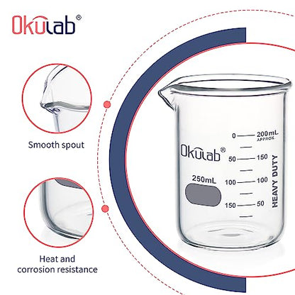 Glass Beakers, Heavy Duty, with Double Scale Printed Graduation. 10pcs of Vol.250ml, HBKG250B10 - style: 10pcs of 250ml