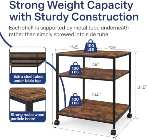 31.5" Heavy Duty Large Printer Stand with Adjustable Storage Shelf, Wood - color: Wood, size: 3-Tier