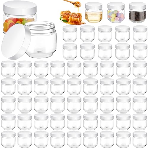 Tanlade 60 Pcs 3 oz Clear Plastic Mini Mason Jars with Lids, White - color: White