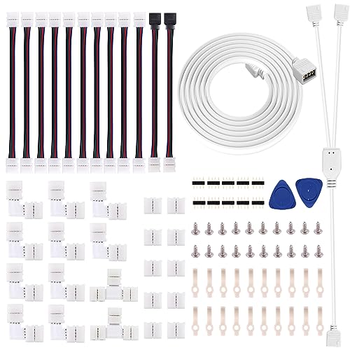 iCreating 5050 4Pin LED Strip Connector Kit 10mm RGB 4 Pin LED Connector Accessories Kit Include L LED Connectors for Strip Lights, 4-pin LED Light Strip Connectors with Wire, LED Extension Cable - size: 16.4ft