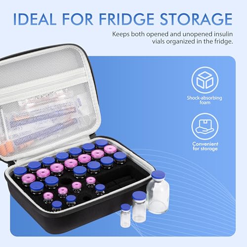30 Slots Peptide Case for Fridge, Insulin Vial Protector Organizer Bag, Vial Storage Case for 1ml 3ml 5ml 10ml and 30ml Vials, Diabetic Medication Holder for Home and Travel - size: Black-30 Slots