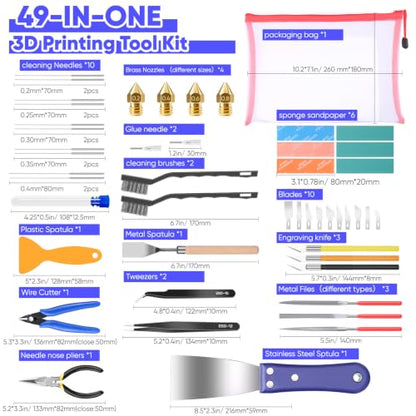49 Pcs 3D Printer Tools Kit 3D Printer Accessories for All FDM/SLA Printers - color: 49pcs