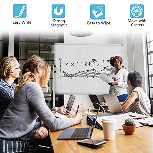 Mobile Dry Erase Board & Cork Board Magnetic Whiteboard on Wheels (Aluminium Frame) 36"x24" Portable White Boards with Rolling Stand for Classroom, Office, Home