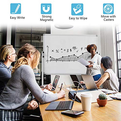 Mobile Dry Erase Board & Cork Board Magnetic Whiteboard on Wheels (Aluminium Frame) 36"x24" Portable White Boards with Rolling Stand for Classroom, Office, Home