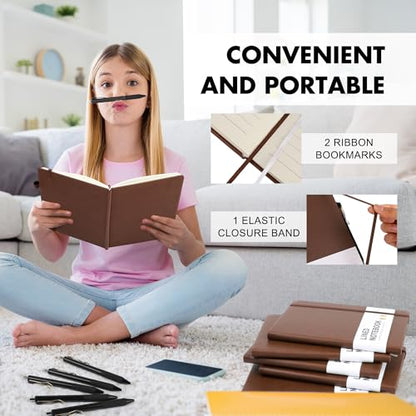 Aodaer 30 Set Lined Notebook Journals with Pens A5 Notebooks 100 GSM College Ruled Hardcover Notebook PU Leather Notepad with Pen Holder for Office School, 5.7 x 8.3 Inches, Dark Brown - color: Dark Brown