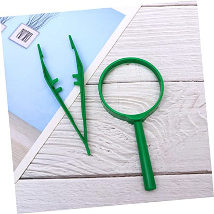 Kids Observation Kit 3 Sets Magnifying Glass and Tweezers Handheld Magnifying Glass for Kids Nature Exploration Bug Viewing Outdoor Camping Educational Play