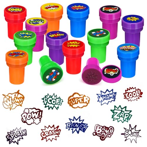 Cinrobiye 24 Pcs Hero Stampers Party Favor Set, Cute Superhero Stamps for Kids Birthday Party, Classroom Rewards, Carnival Prizes, Goody Bag Fillers, Super Hero Themed Party Supplies - color: Hero