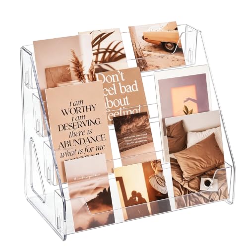 CELSOL Upgraded 4 Tier Acrylic Card Display Stand, Clear Display for Greeting Cards, Sports Cards, Postcards, Stickers & Brochures, Easy Snap-On, Increased Height & Thickness for Better Presentation (4 Tier 1 Pack) - size: 4 Tier 1 Pack