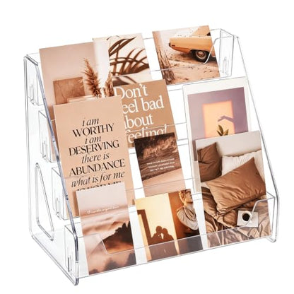 CELSOL Upgraded 4 Tier Acrylic Card Display Stand, Clear Display for Greeting Cards, Sports Cards, Postcards, Stickers & Brochures, Easy Snap-On, Increased Height & Thickness for Better Presentation (4 Tier 1 Pack) - size: 4 Tier 1 Pack