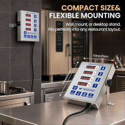 4-Channel Commercial Kitchen Timer Loud Alarm Digital Cook Timer - color: Silver