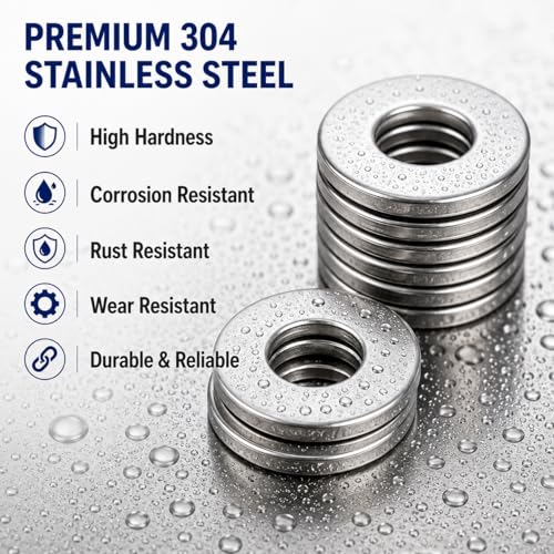 570PCS Flat Washers for Screws, 304 Stainless Steel Washers Assortment