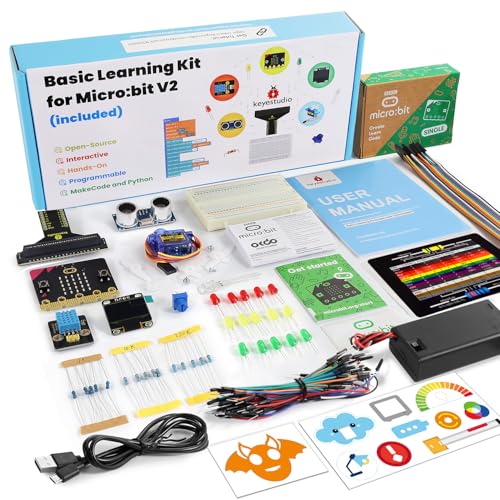 KEYESTUDIO Micro:bit Basic Starter Kit for Teens & Beginners - Electronics Learning Kit with Sensors, LEDs & Tutorials | STEM Education Projects for Coding(Micro:bit Included)