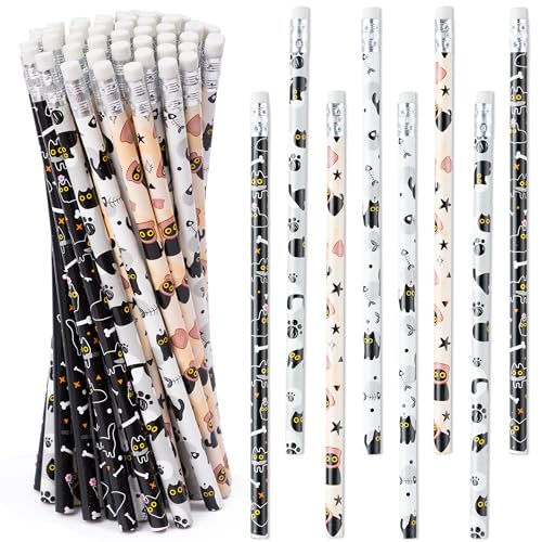 Xqumoi Black Cat Pencils with Eraser - Cute Black Cat #2 HB Pencils, Classroom Student Rewards Back to School Office Supply Kawaii Animal Goodie Bag Fillers Stuffers Halloween Party Favors - style: Black Cat