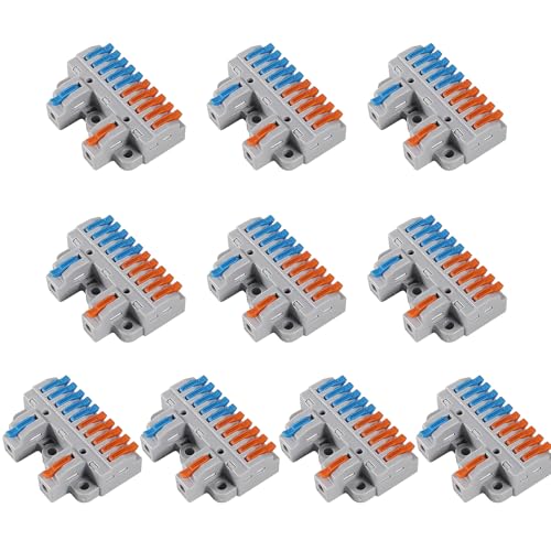 10PCS Lever Wire Connectors, 2 in 10 Out Quick Wire Connectors, Electrical Lever Nuts Wire Connectors Push-in Conductor Terminal Block AWG 28-12 - color: 10pcs 2 in 10 out