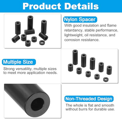 PATIKIL 345Pcs M3 M4 ABS Spacer Round Standoff Spacers Non-Threaded Black