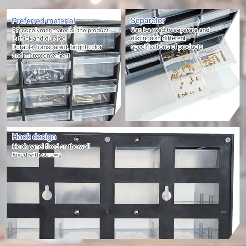 33 Drawer Plastic Small Parts Organizer, Storage Bin with Drawers for Hardware, Parts, Crafts, Beads, 11.8 x 16.1 x 5.2 Inches (Black) - color: Black