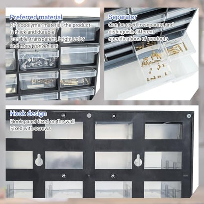 33 Drawer Plastic Small Parts Organizer, Storage Bin with Drawers for Hardware, Parts, Crafts, Beads, 11.8 x 16.1 x 5.2 Inches (Black) - color: Black