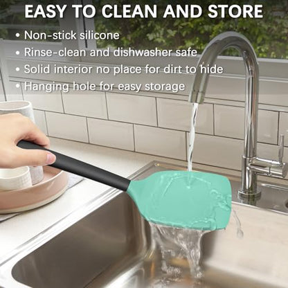 Coukre 2 Pack Silicone Spatula Set,High Heat Resistant, BPA-Free - color: AquaGreenBlack