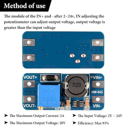 Gebildet 8PCS MT3608 DC-DC Step Up Boost Power Converter 2A Module Adjustable Step Up Voltage Regulator Board 2-24V to 5V-28V Output - style: MT3608