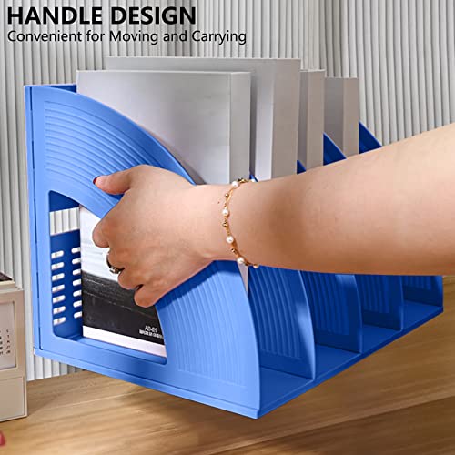 Marte Vanci Magazine File Holder Vertical PP Folder Book Desktop Organizer Plastic Storage Sturdy Vertical 4 Section Folder (Blue) - color: Blue 4 Section