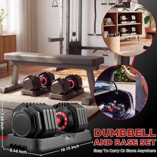 OPPSDECOR Adjustable Dumbbell Set of 2, 10-in-1 Free Weight Set 25/50/55 lb - size: 50LB-Pair
