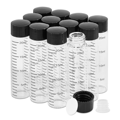 12PCS 20ml Clear Glass Graduated Vials with Screw Caps & Plastic Stoppers - color: CLEAR, size: 20ml