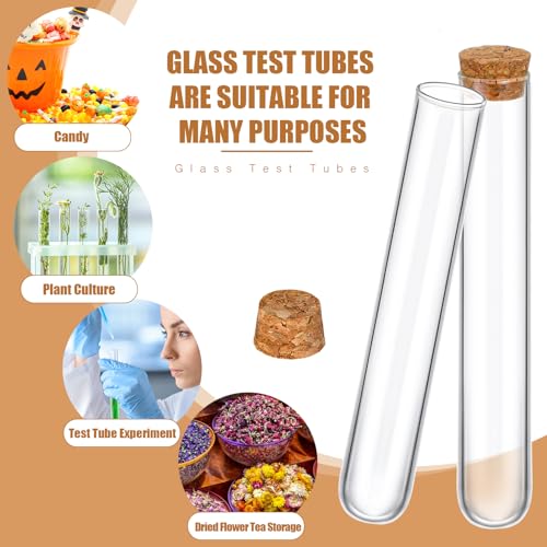 Thyle Glass Test Tubes Bulk with Cork Clear Stoppers, 20x150mm/35ml, 100 Pcs - size: 20x150mm/35ml