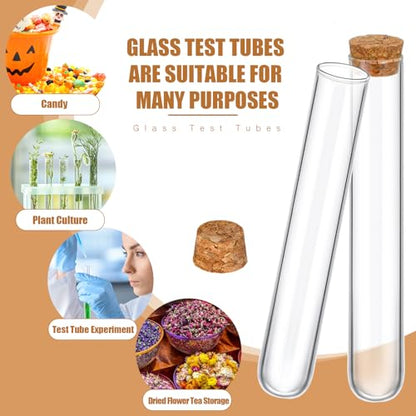 Thyle Glass Test Tubes Bulk with Cork Clear Stoppers, 20x150mm/35ml, 100 Pcs - size: 20x150mm/35ml