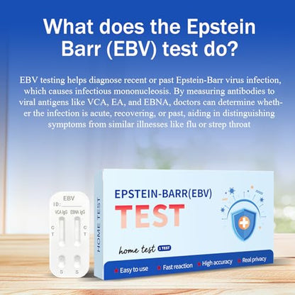 Epstein Barr (EBV) At-Home Test Kit ， Detects IgG Response to VCA & EBNA ，15-Minute Rapid Result,Highly Accurate & Easy to Read Home Testing Kit