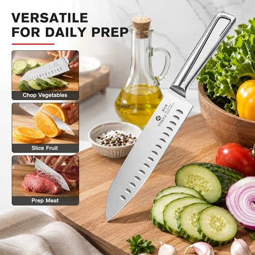 imarku Santoku Knife 7 Inch, Japanese Sharp High Carbon Stainless Steel - color: Brushed Silver
