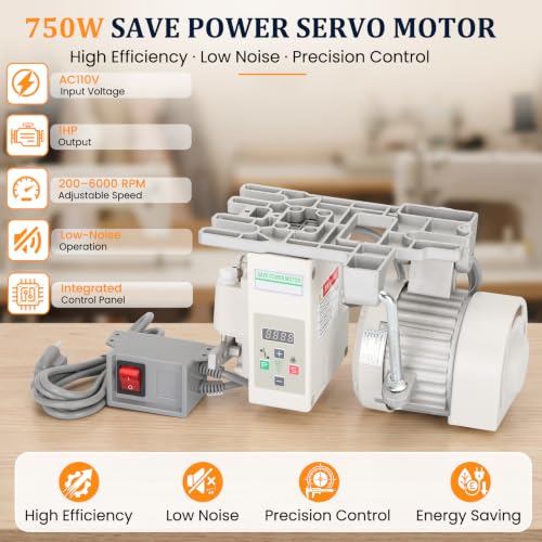 Sewing Machine Servo Motor 750W with Needle Positioner and Synchronizer, AC110V, 6000RPM, Servo Motor Sewing Machine with Controller and Foot Switch, Run CW and CCW, Low Noise, Energy Saving - color: 750W with Needle Positioner