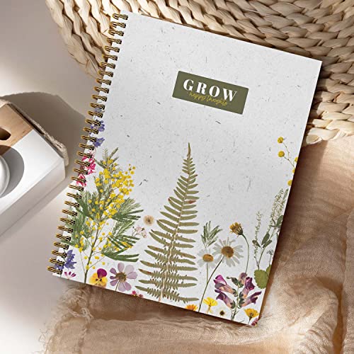 Grow Happy Thoughts Floral Spiral Notebook / 8.5" x 11" Journal / 120 College Ruled Pages/Durable Gloss Laminated Softcover/Gold Wire-o Spiral Binding/Made in the USA - color: Grow Happy Thoughts