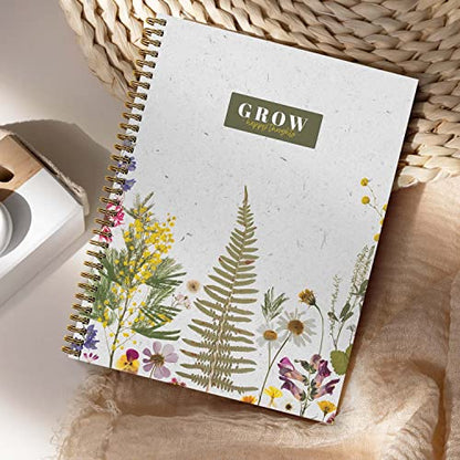 Grow Happy Thoughts Floral Spiral Notebook / 8.5" x 11" Journal / 120 College Ruled Pages/Durable Gloss Laminated Softcover/Gold Wire-o Spiral Binding/Made in the USA - color: Grow Happy Thoughts