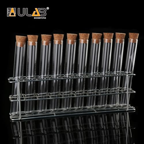 ULAB Scientific 50pcs 35ml Round Bottom Glass Test Tubes Set, 3.3 Borosilicate Glass, Dia.20x150mm, Packed with Stoppers and Brush, UTT1023 - style: 50pcs 35ml Glass Test Tubes with Stopper and Brush