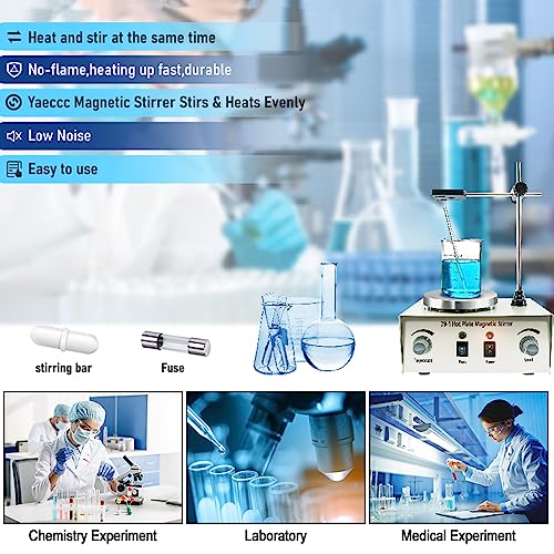 YaeCCC 1000ml Magnetic Stirrer Hot Plate Magnetic Mixer Stir Plate Lab Stirrers 2400 RPM with Support Stand and 5pcs Stir Bars