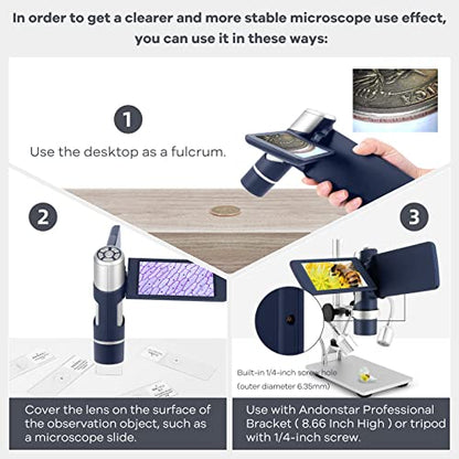 Andonstar AD203S HDMI Digital Microscope with Metal Stand - color: Navy(HDMI)+Pro Bracket, Slides