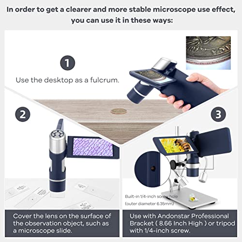 Andonstar AD203S HDMI Digital Microscope with Metal Stand - color: Navy(HDMI)+Pro Bracket, Slides