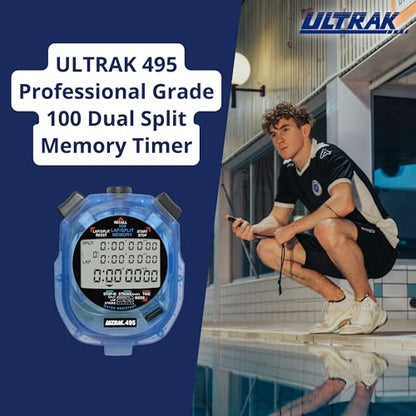 ULTRAK 495 Stopwatch – Blue Professional 100-Lap Digital Timer, Countdown Interval Tracker, Water-Resistant Sports Watch, Chronograph for Coaching & Training - color: Blue