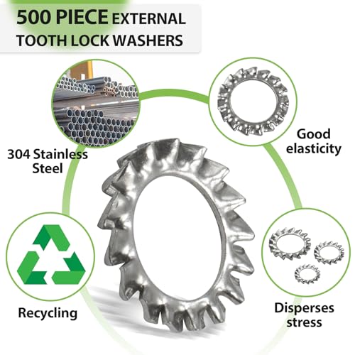 Star Washers External Tooth Lock Washers Assortment (M2.5-M12) 500Pcs - size: External Tooth Lock Washers