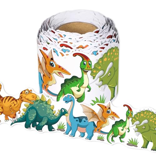 Dinosaur Bulletin Board Border, 65.6Ft Cute Dinosaur Themed Classroom Border Dinosaur Border Trim Dinosaur Border for Bulletin Board Chalkboard Wall Decor Back to School Party Decor - style: Dinosaur