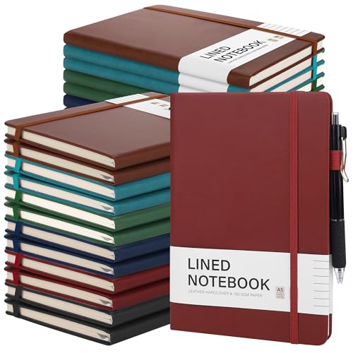 Aodaer 30 Set Lined Notebook Journals with Pens A5 Notebooks 100 GSM College Ruled Hardcover Notebook PU Leather Notepad with Pen Holder for Office School, 5.7 x 8.3 Inches, Deep Multicolor - color: Deep Multicolor