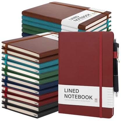 Aodaer 30 Set Lined Notebook Journals with Pens A5 Notebooks 100 GSM College Ruled Hardcover Notebook PU Leather Notepad with Pen Holder for Office School, 5.7 x 8.3 Inches, Deep Multicolor - color: Deep Multicolor