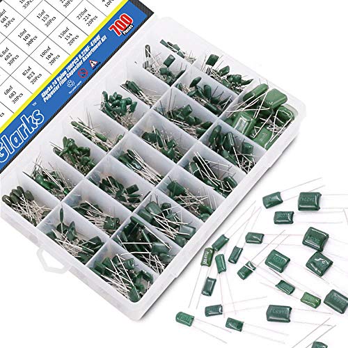 Glarks 24 Value 700PCS 0.22NF- 470NF Polyester Film Capacitor Assortment Kit