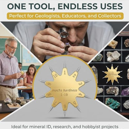 Mohs Hardness Test Kit – 1-10 Scratch Tester with Gold Ten-Pointed Star Picks | Quick & Easy Mineral Identification Tool for Gem, Jade, Jewelry, Rock & Geology Testing