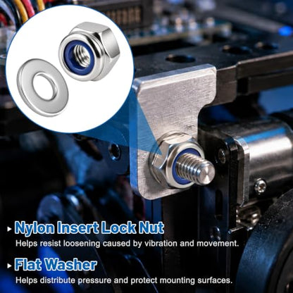 M6-1.0 Lock Nut 350Pcs Stainless Steel Nylock Locking Nuts with Washer - size: locknuts-M6 350pcs