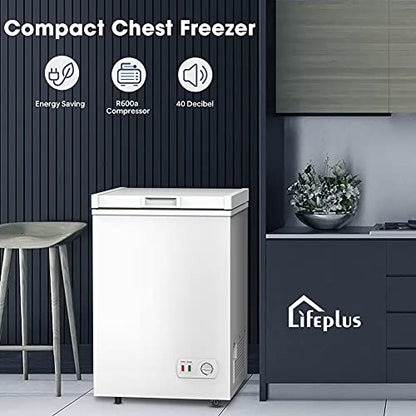 LifePlus Chest Freezer, Compact Deep Freezer 7 Adjustable Temperature with Removable Basket, Top Open Door Freezer Upright for Apartment Home (4.2 cu.ft.) - color: white