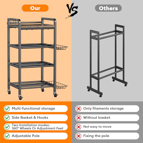3D Printer Filament Storage Rack- 4 Tiers Filament Spool Holder, Heavy Duty 3D Printing Stand Filament Organizer with 360° Wheels, Metal Filament Stand Shelf for PLA/ABS/TPU/Nylon (Black) - color: Black