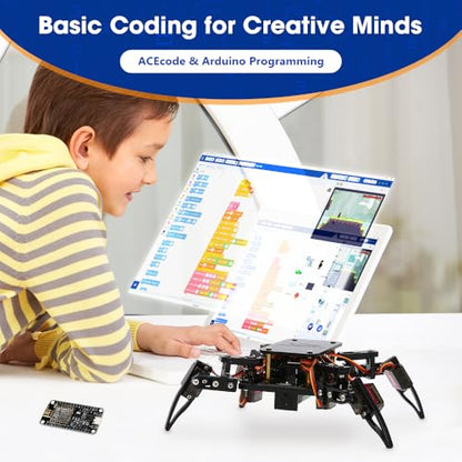 STEM Toys Programmable Bionic Spider Robot Kit with ESP32 Development Board Max V1.0, Science Kit for Kids Age 8-12, Arduino Compatible USB-C WiFi Bluetooth MicroPython