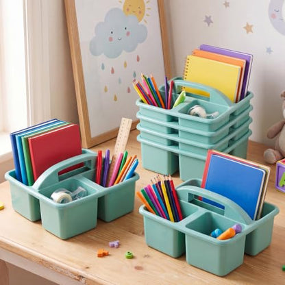 Geelin 6 Pack Classroom Caddy with Handle Plastic Storage Caddy, Green